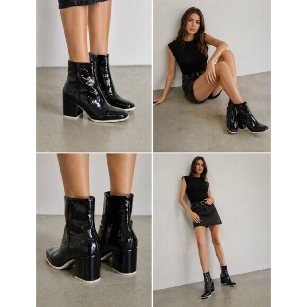 Mix No. 6 Black Patent Leather Ankle Boots Block Heel Women's Size 6 1/2